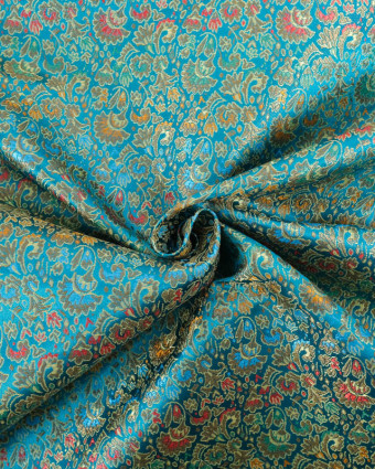 Tissu Satin Turquoise Doublure Motif Floral - Mercerine