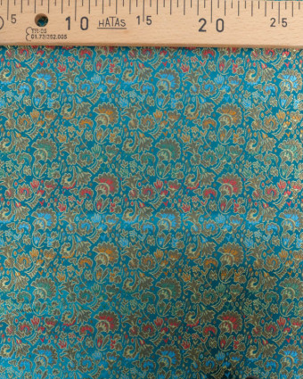 Tissu Satin Turquoise Doublure Motif Floral - Mercerine