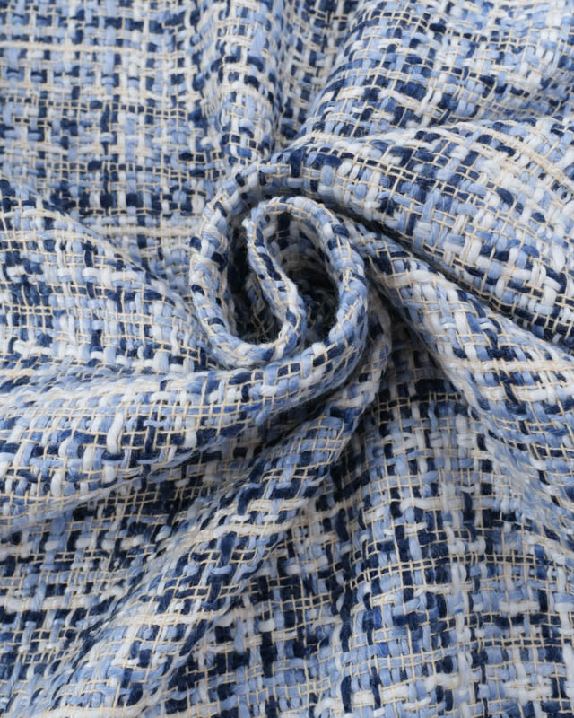 Tissu Tweed Ecru et Bleu - Mercerine