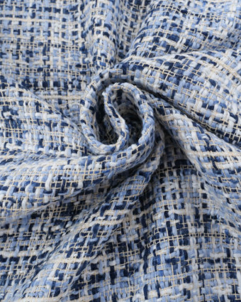 Tissu Tweed Ecru et Bleu - Mercerine