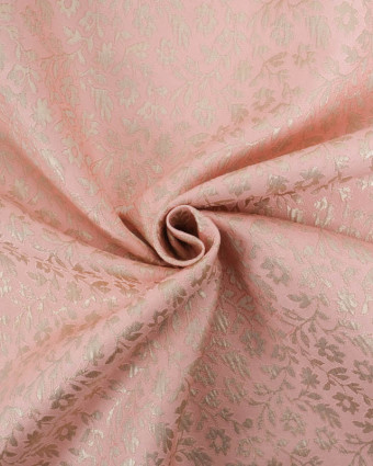 Tissu Jacquard Rose Poudré Motif Fleuri Doré - Mercerine