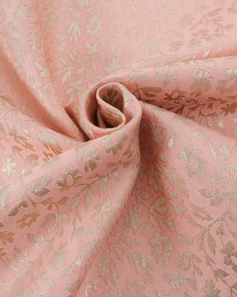 Tissu Jacquard Rose Poudré Motif Fleuri Doré - Mercerine