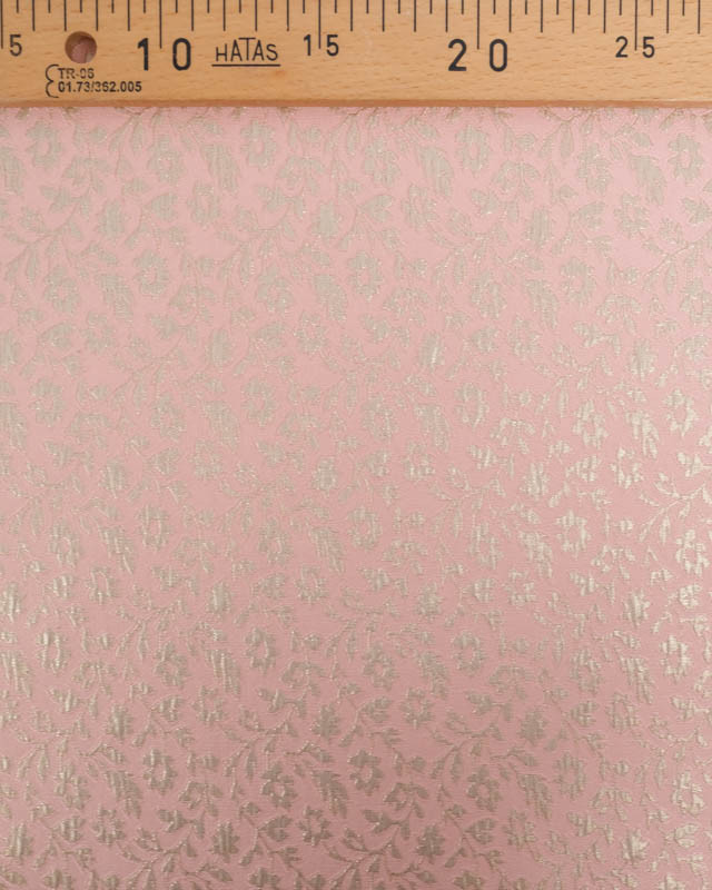 Tissu Jacquard Rose Poudré Motif Fleuri Doré - Mercerine