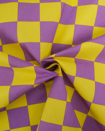 Tissu Coton Enduit à Carreaux Jaune et Violet  - Mercerine