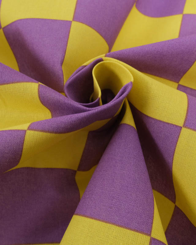 Tissu Coton Enduit à Carreaux Jaune et Violet - Mercerine