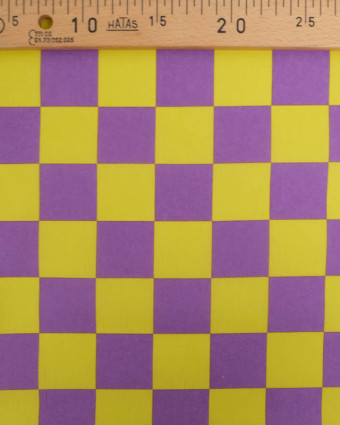 Tissu Coton Enduit à Carreaux Jaune et Violet - Mercerine