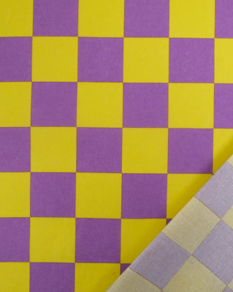 Tissu Coton Enduit à Carreaux Jaune et Violet - Mercerine