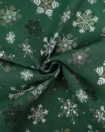 Jacquard de Noël Vert Motif Flocons de Neige - Mercerine