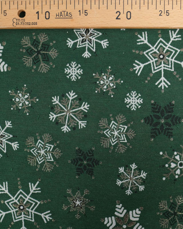 Jacquard de Noël Vert Motif Flocons de Neige - Mercerine