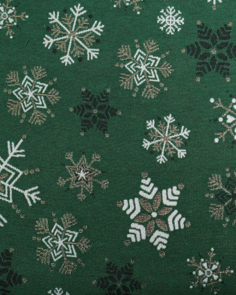 Jacquard de Noël Vert Motif Flocons de Neige - Mercerine