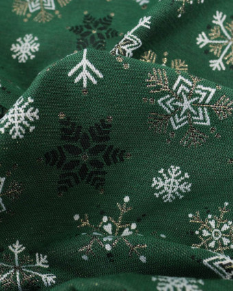 Jacquard de Noël Vert Motif Flocons de Neige - Mercerine