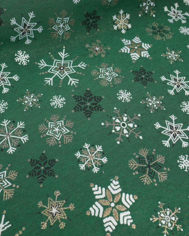 Jacquard de Noël Vert Motif Flocons de Neige - Mercerine