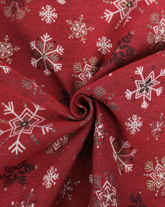 Jacquard de Noël Rouge Motif Flocons de Neige - Mercerine