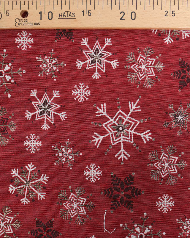 Jacquard de Noël Rouge Motif Flocons de Neige - Mercerine