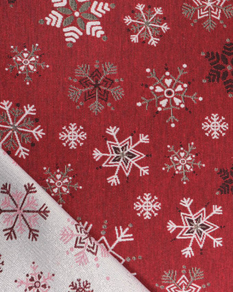 Jacquard de Noël Rouge Motif Flocons de Neige - Mercerine