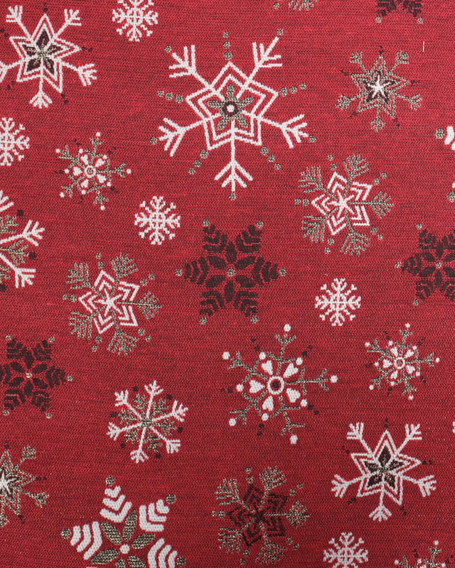 Jacquard de Noël Rouge Motif Flocons de Neige - Mercerine