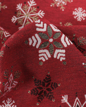 Jacquard de Noël Rouge Motif Flocons de Neige - Mercerine