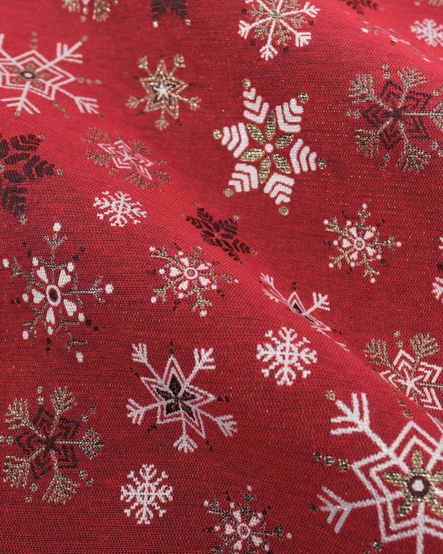 Jacquard de Noël Rouge Motif Flocons de Neige - Mercerine