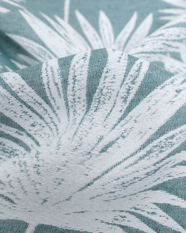 Tissu Jacquard Bleu Vert Motif Palmier - Mercerine