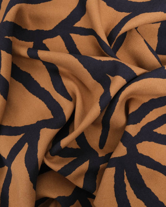 Sergé de Viscose Marron Grand Motif Abstrait Marine - Mercerine