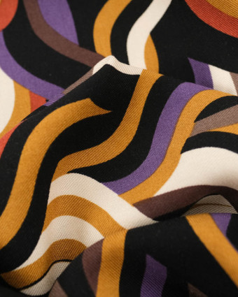 Sergé de Viscose Motif Seventies Violet et Moutarde - Mercerine