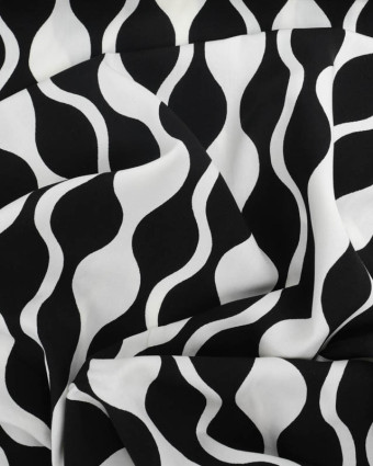 Viscose Ecovero Motif Wavy Ecru et Noir - Mercerine