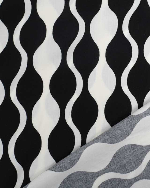 Viscose Ecovero Motif Wavy Ecru et Noir - Mercerine