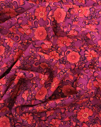 Tissu Viscose Motif Floral Mauve - Mercerine