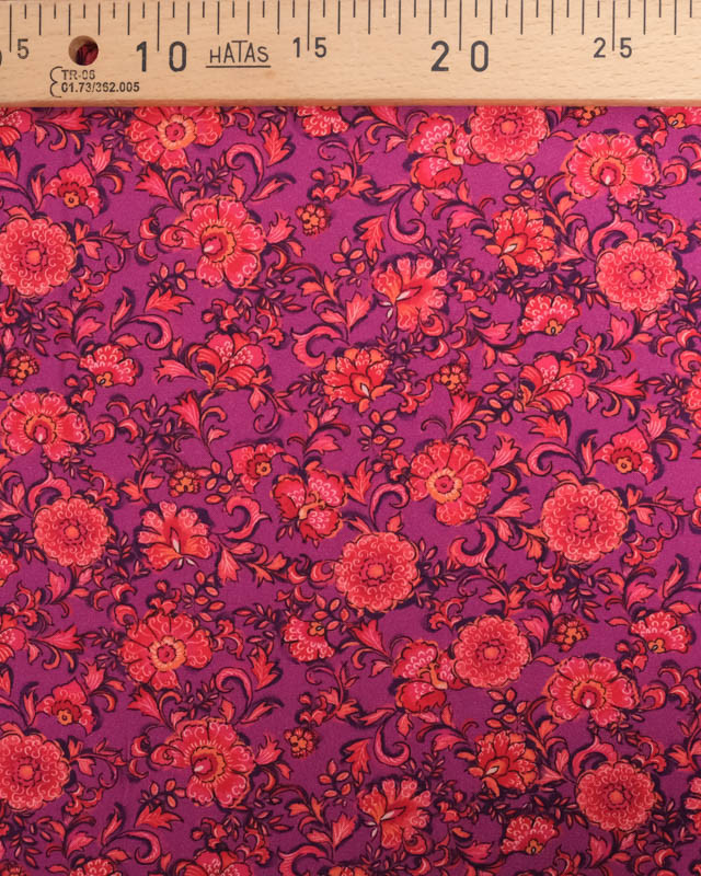 Tissu Viscose Stretch Framboise Motif Floral - Mercerine