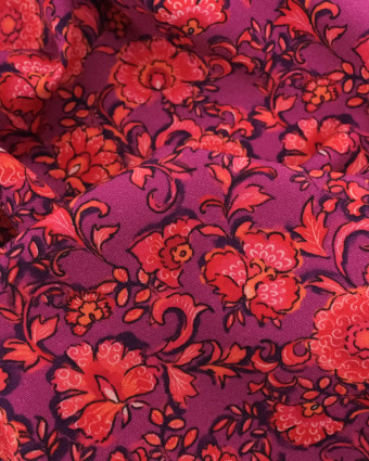 Tissu Viscose Stretch Framboise Motif Floral - Mercerine