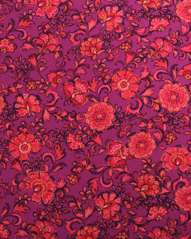 Tissu Viscose Stretch Framboise Motif Floral - Mercerine