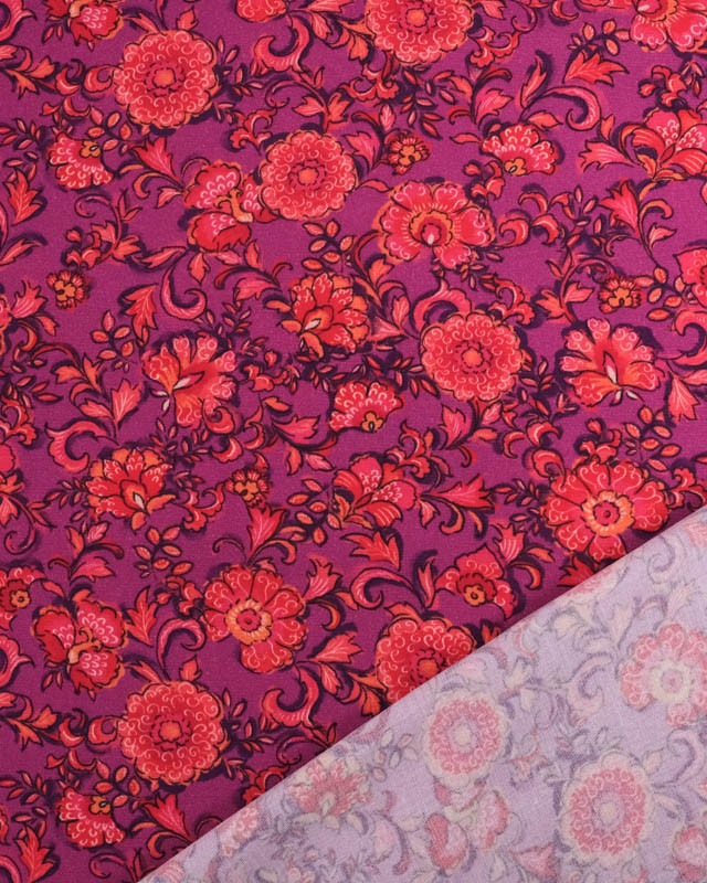 Tissu Viscose Stretch Framboise Motif Floral - Mercerine