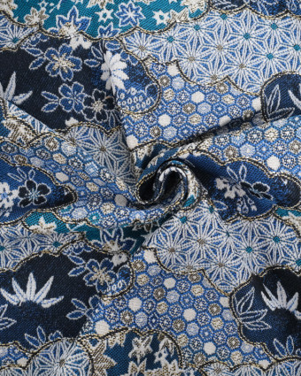 Tissu Jacquard Motif Nuage Japonisant Bleu - Mercerine