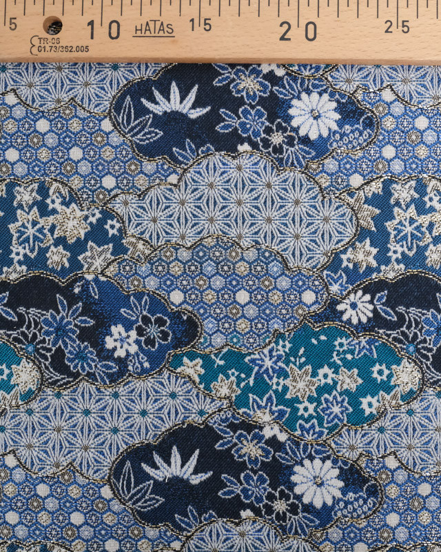 Tissu Jacquard Motif Nuage Japonisant Bleu - Mercerine