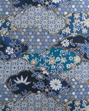 Tissu Jacquard Motif Nuage Japonisant Bleu - Mercerine