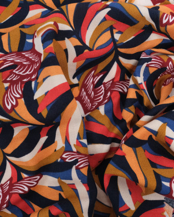 Viscose Française Motif Feuillage et Toucan Multicolore - Mercerine