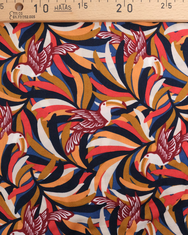 Viscose Française Motif Feuillage et Toucan Multicolore - Mercerine