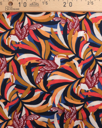 Viscose Française Motif Feuillage et Toucan Multicolore - Mercerine