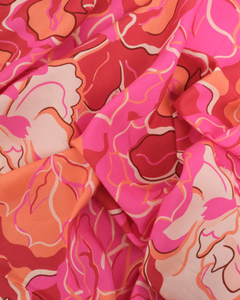 Viscose Motif Floral Rose et Orange - Mercerine