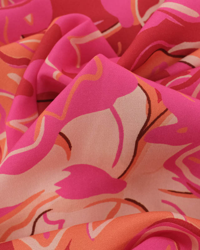 Viscose Motif Floral Rose et Orange - Mercerine