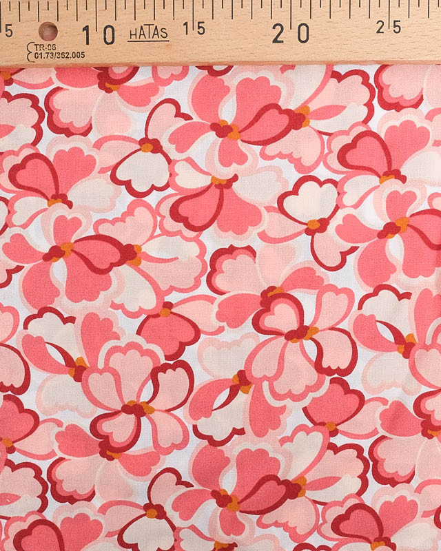 Viscose Française Blanche Motif Fleuri Sixties Rose - Mercerine