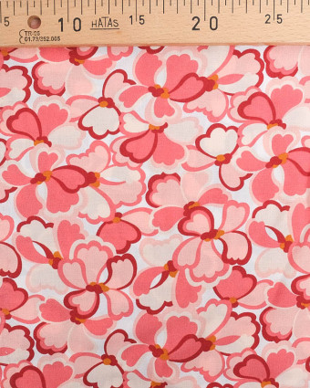 Viscose Française Blanche Motif Fleuri Sixties Rose - Mercerine