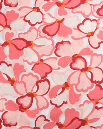 Viscose Française Blanche Motif Fleuri Sixties Rose - Mercerine