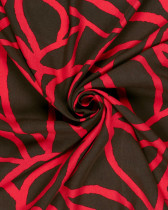 Twill De Viscose Motif Rouge Sur Fond Marron