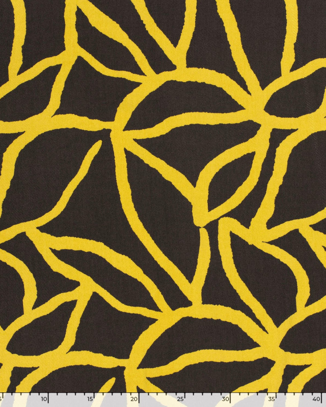 Twill De Viscose Motif Jaune Sur Fond Chocolat - Mercerine