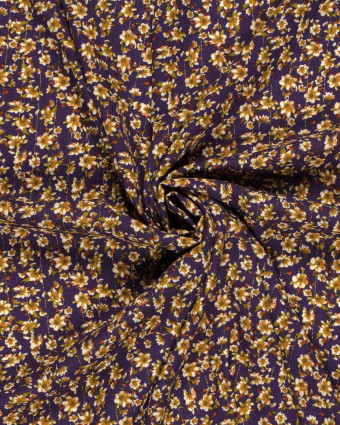 Tissu Viscose Violet Motif Fleurie Lurex Doré - Mercerine