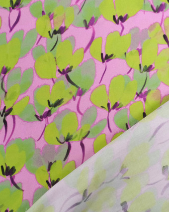 Tissu Viscose Mauve Motif Floral Vert - Mercerine