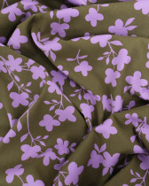 Tissu Viscose Stretch Kaki Motif Fleuri Mauve