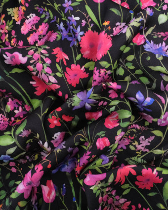 Viscose Noire Motif Floral Multicolore - Mercerine