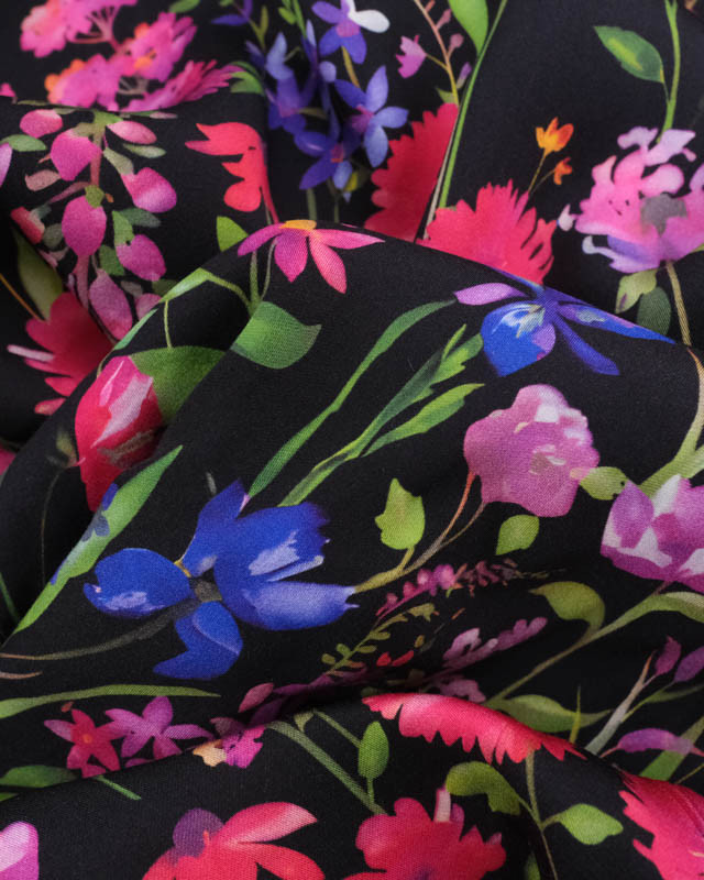 Viscose Noire Motif Floral Multicolore - Mercerine